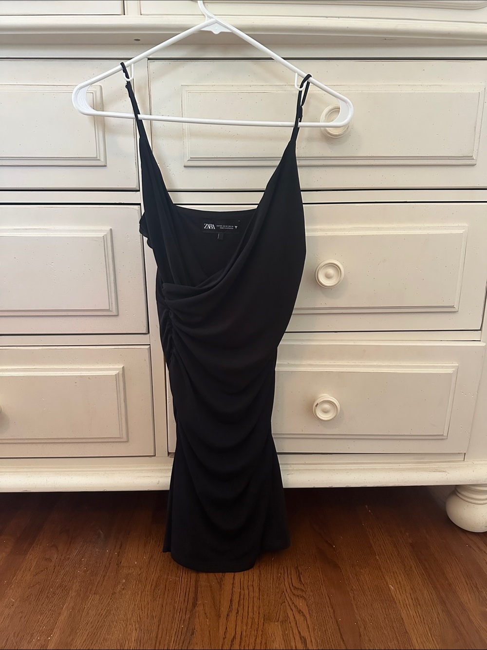 ZARA Black Draped Mini Slip Dress